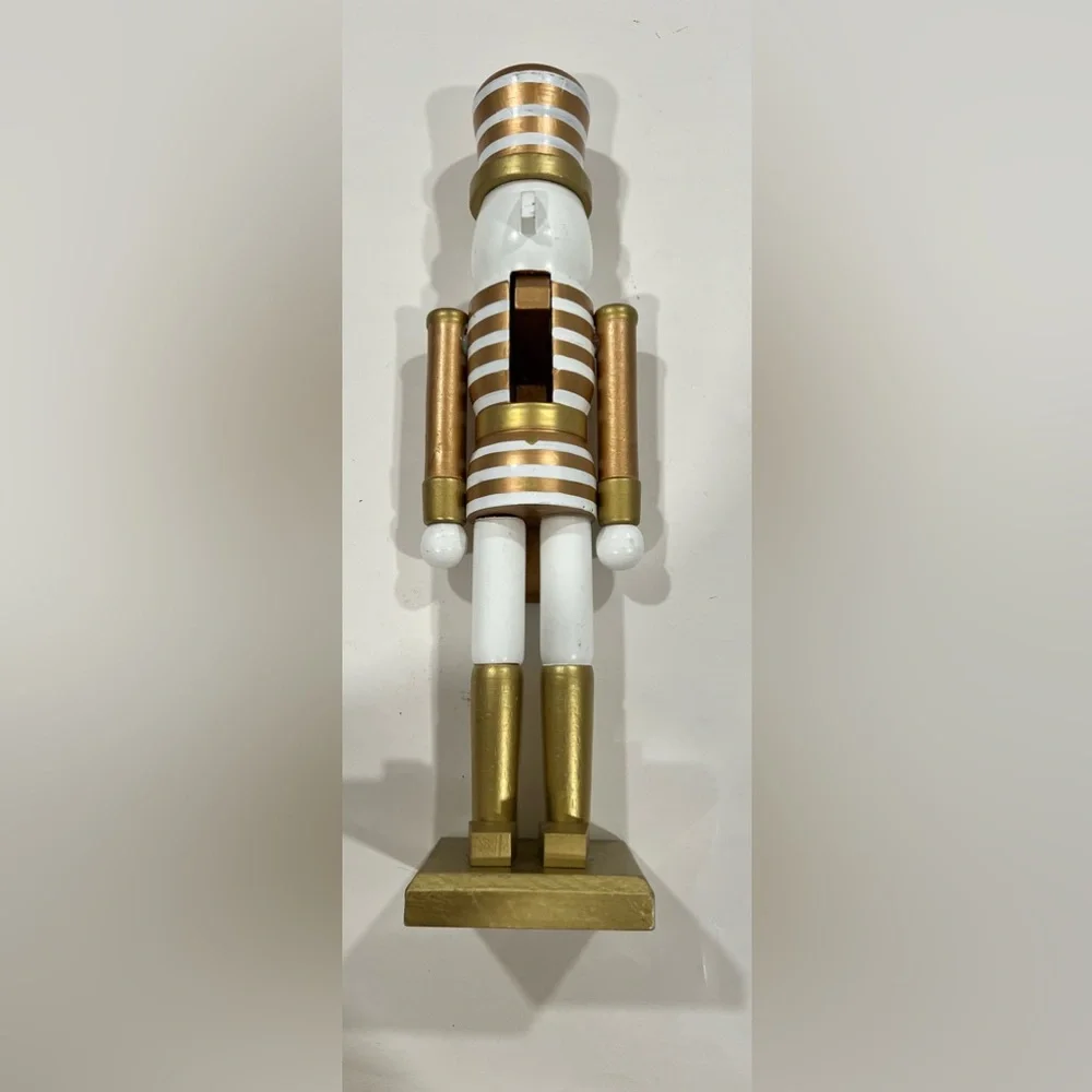 NEW Wood (MDF) Gold Stripe/White Nutcracker Holiday Christmas Decoration